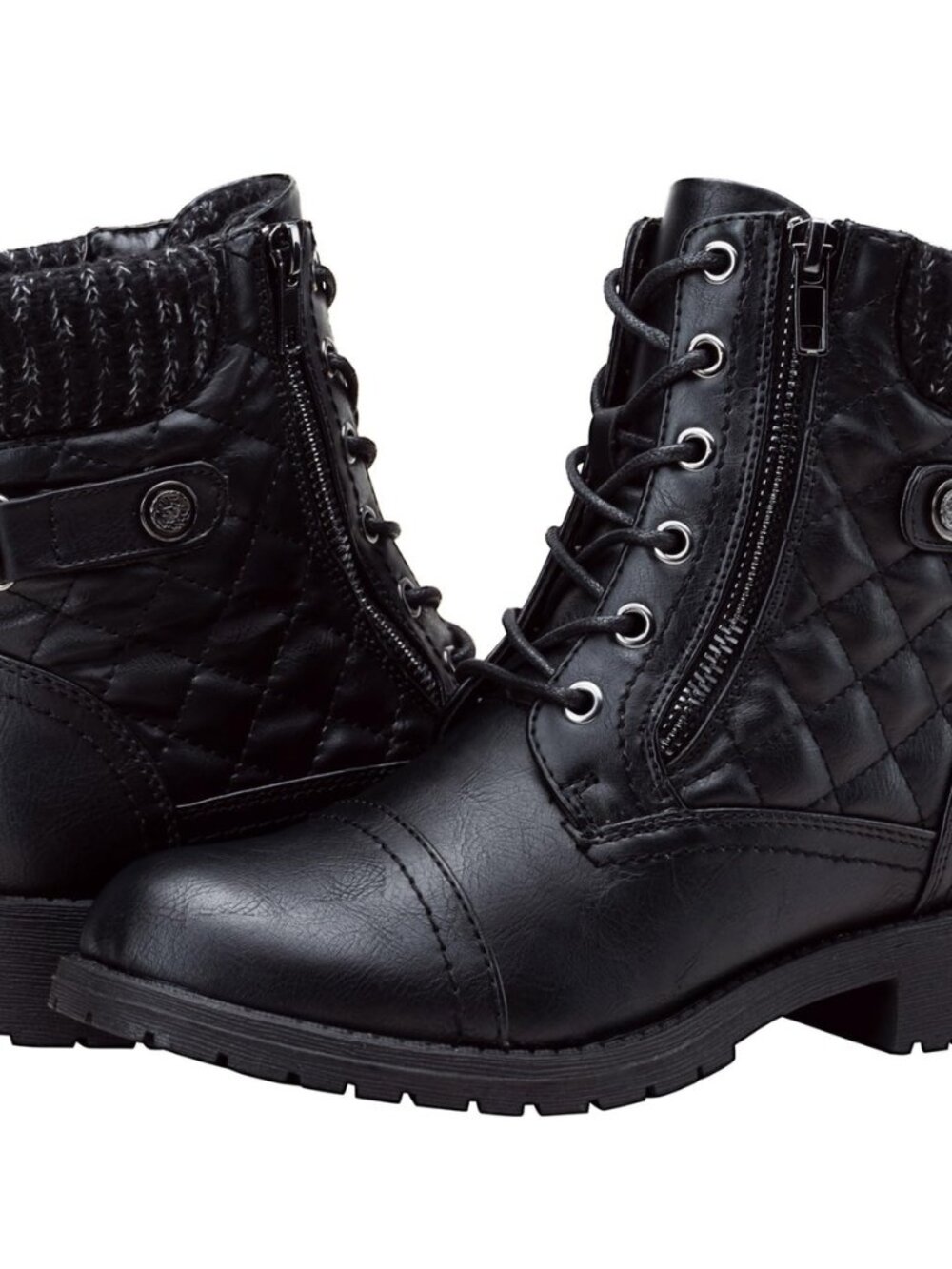 Women's Combat Ankle Boots, Lace up Low Heel Zipper Short Booties